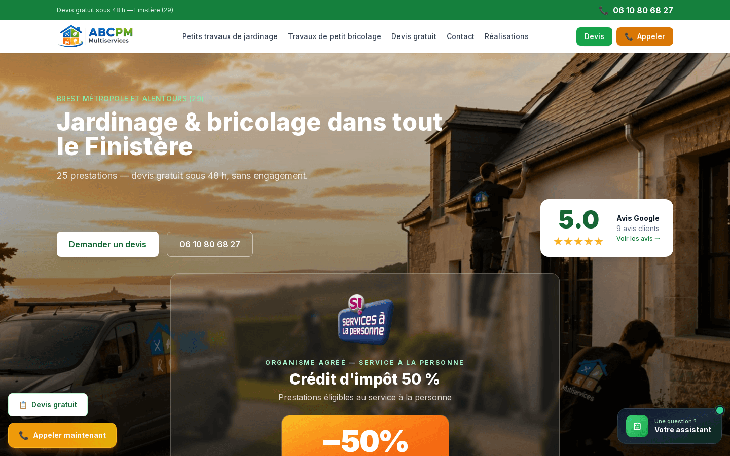 Jardinage & bricolage dans tout le Finistère — 25 prestations, devis 48 h
