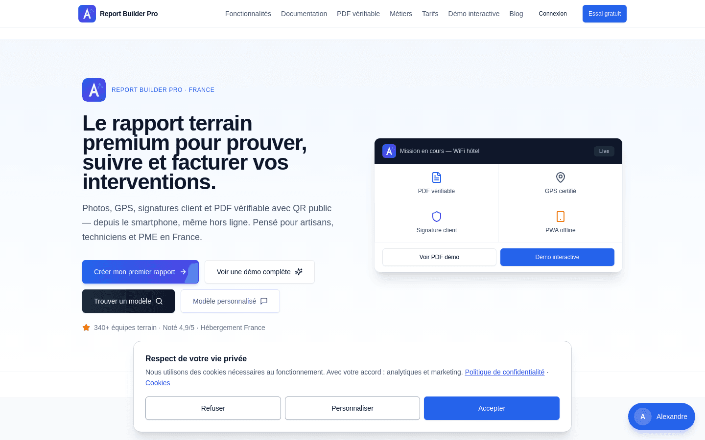 Rapports terrain premium — PDF vérifiable, GPS et mode hors ligne