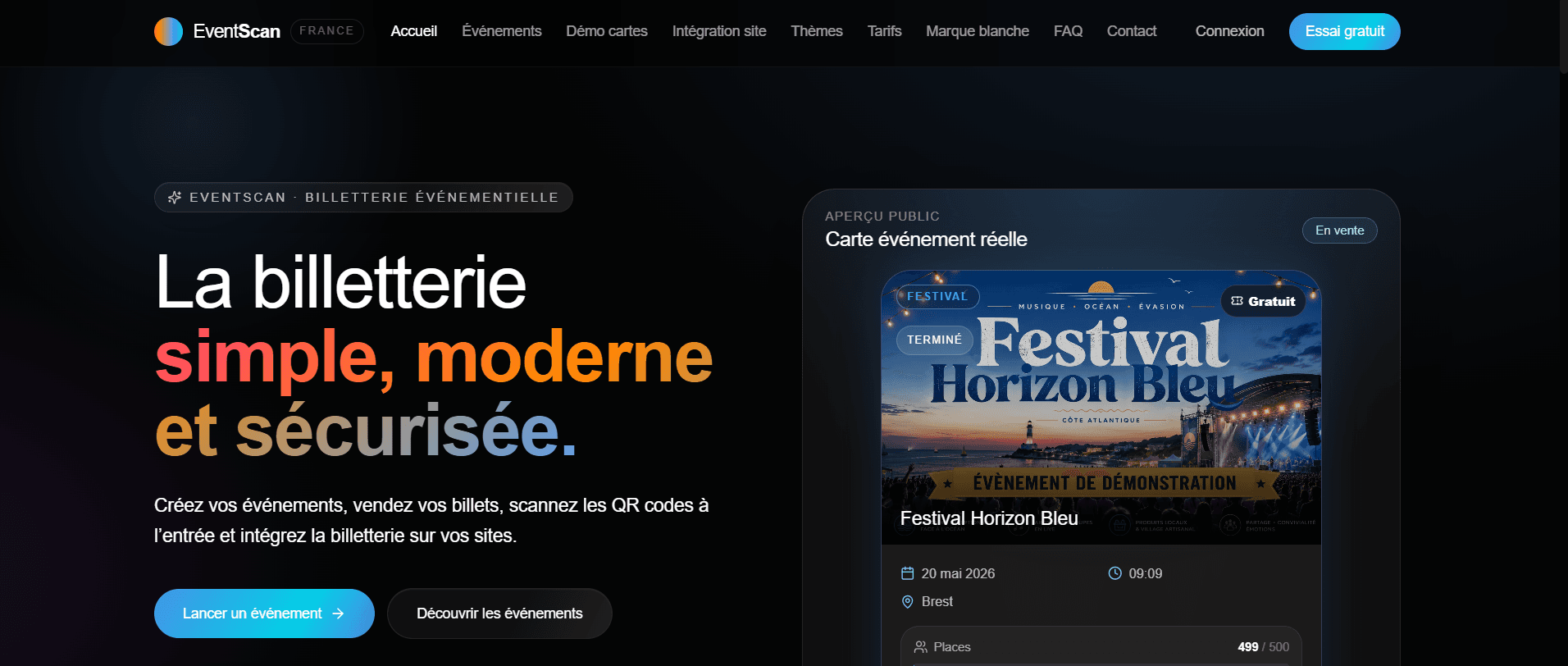 EventScan — Billetterie événementielle française — QR, embed et marque blanche
